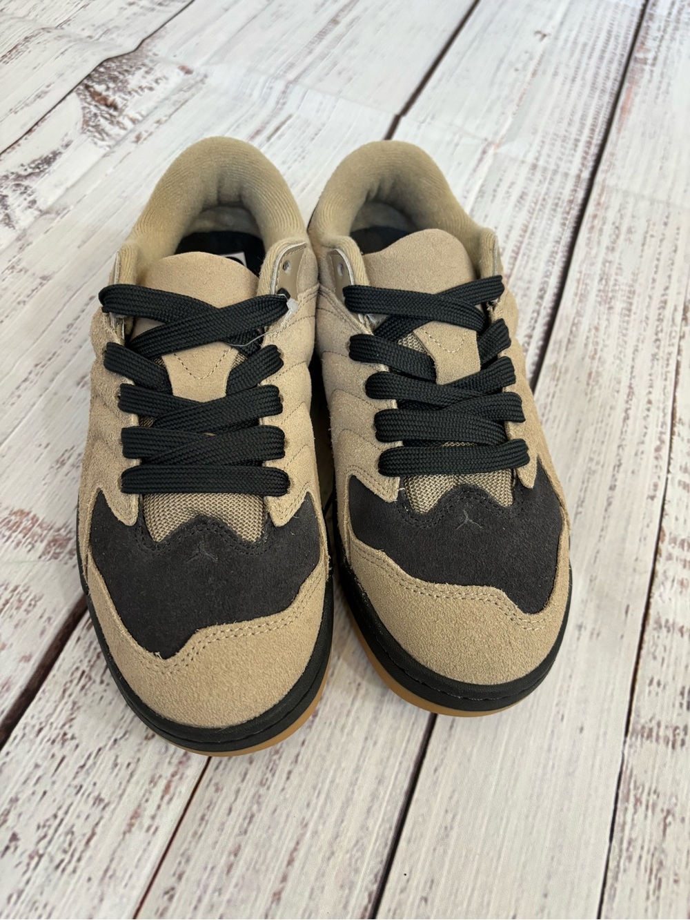 Jordan Kids Tan and Black Suede-Style Lace-Up Sneakers